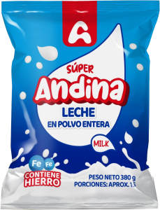 Empaque de leche en polvo entera Super Andina